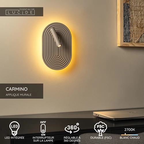 Lucide CARMINO - Applique murale - LED - 2700K - Taupe | Essential - USP